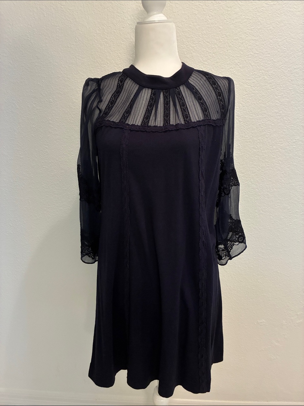 Women’s Navy Lace Yoke A-Line tunic